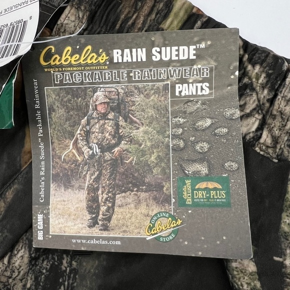NWT Cabela's Men's Rain Suede Packable Rainwear Hunting Pants Mossy Oak XL - Picture 10 of 15